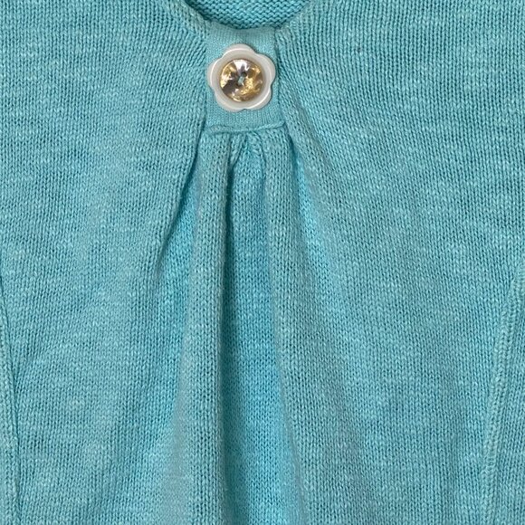 Anthropologie Willow Knit Top Size L Aqua Blue Short Sleeve Button Front USA - Picture 6 of 10